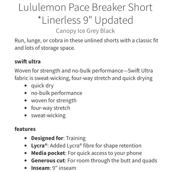 LULULEMON Pace Breaker Short 9" Linerless Men’s Shorts Canopy Ice Grey Black S - Picture 15 of 16